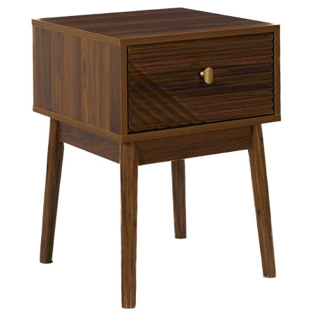 Chevet 1 tiroir bois et MDF, pieds pin teinté chêne foncé - COTELE