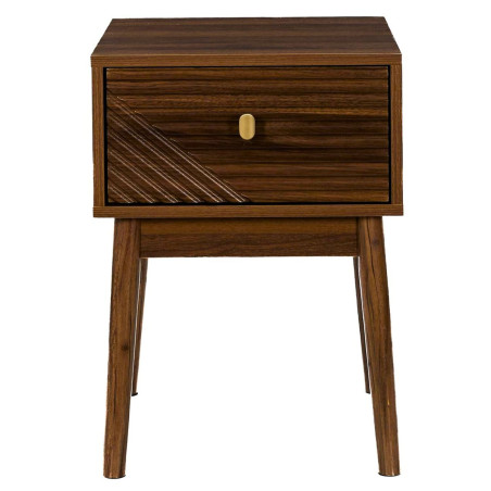 Chevet 1 tiroir bois et MDF, pieds pin teinté chêne foncé - COTELE