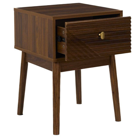 Chevet 1 tiroir bois et MDF, pieds pin teinté chêne foncé - COTELE