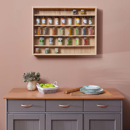 Vitrine murale 5 compartiments aspect chêne - CAVRA