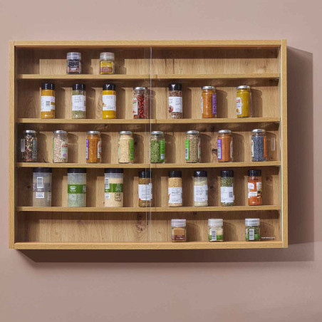 Vitrine murale 5 compartiments aspect chêne artisan - CAVRA