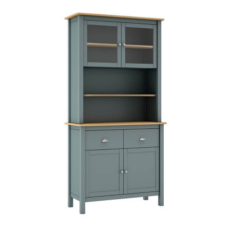 Buffet haut 4 portes 2 tiroirs en pin massif naturel Vert Céladon - BASEN