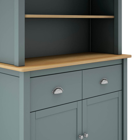 Buffet haut 4 portes 2 tiroirs en pin massif naturel Vert Céladon - BASEN