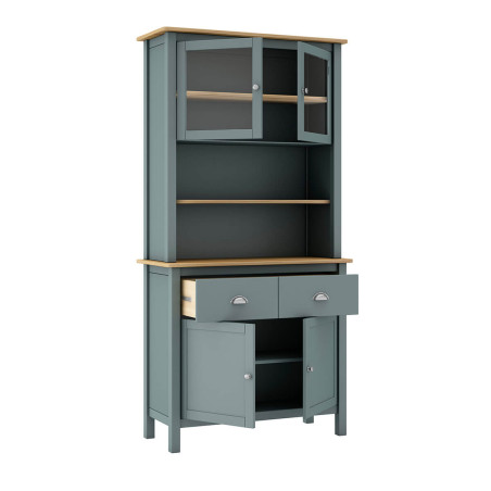 Buffet haut 4 portes 2 tiroirs en pin massif naturel Vert Céladon - BASEN