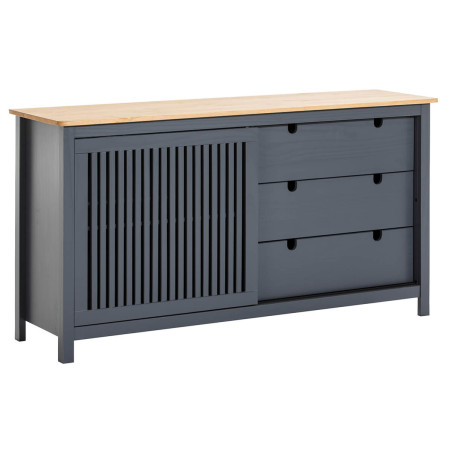 Buffet bas 3 tiroirs 1 porte coul. Bois ciré et gris - MALLA