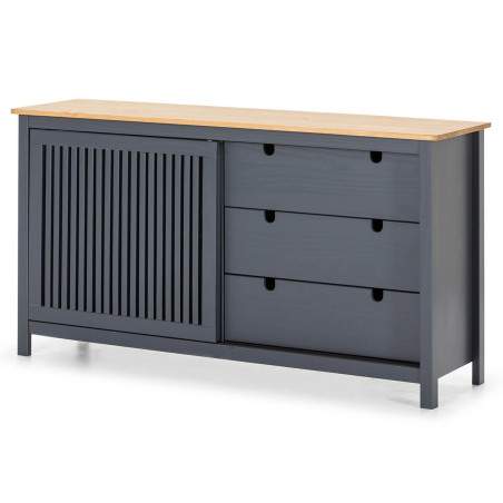Buffet bas 3 tiroirs 1 porte coul. Bois ciré et gris - MALLA