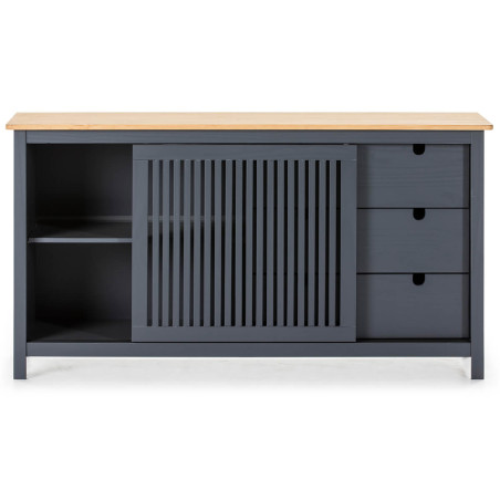 Buffet bas 3 tiroirs 1 porte coul. Bois ciré et gris - MALLA