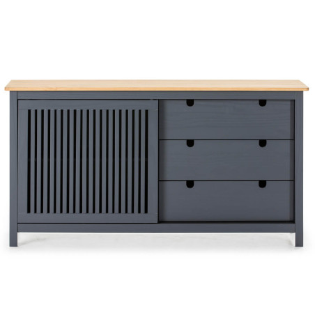 Buffet bas 3 tiroirs 1 porte coul. Bois ciré et gris - MALLA