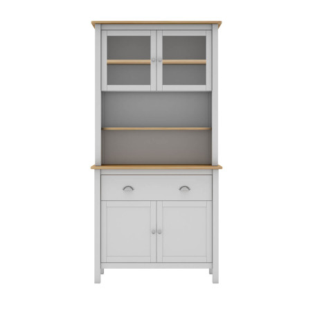 Buffet haut 4 portes 2 tiroirs en pin massif naturel et blanc - BASEN