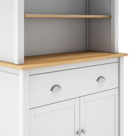 Buffet haut 4 portes 2 tiroirs en pin massif naturel et blanc - BASEN