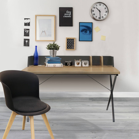 Bureau plateau effet bois piètement gris foncé - BARON