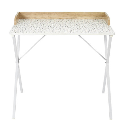 Bureau blanc à motifs éclats avec rebord effet bois - PINOR