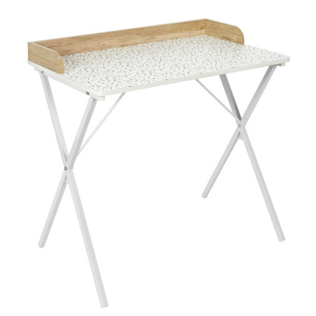 Bureau blanc à motifs éclats avec rebord effet bois - PINOR