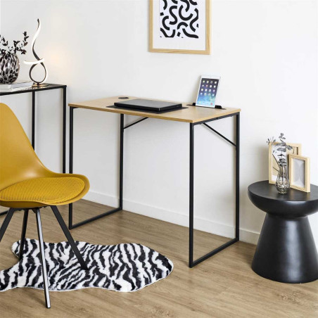 Bureau métal noir avec plateau MDF aspect bois - KLINOR