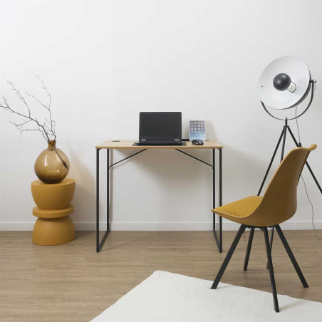 Bureau métal noir avec plateau MDF aspect bois - KLINOR