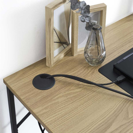 Bureau métal noir avec plateau MDF aspect bois - KLINOR