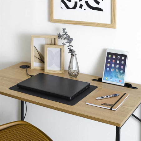 Bureau métal noir avec plateau MDF aspect bois - KLINOR