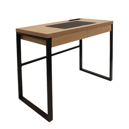 Bureau plateau effet bois piètement noir - CABLON