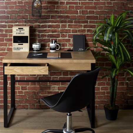 Bureau plateau effet bois piètement noir - CABLON