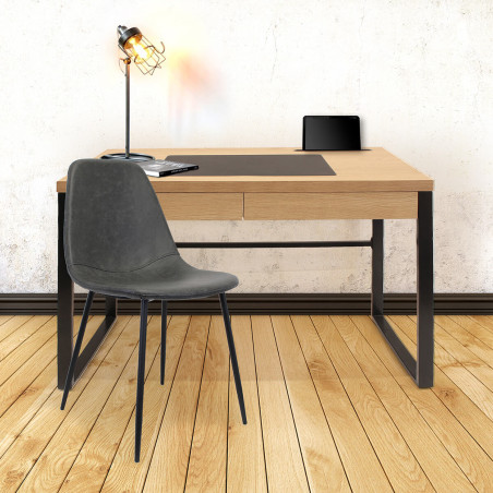 Bureau plateau effet bois piètement noir - CABLON