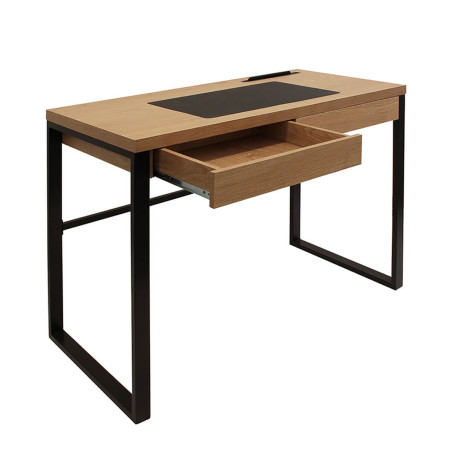 Bureau plateau effet bois piètement noir - CABLON