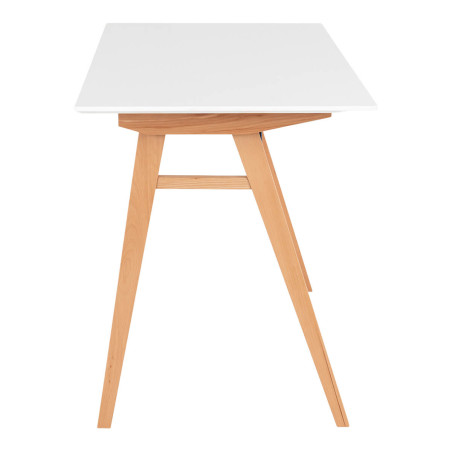 Bureau blanc avec piétement hévéa massif naturel - DAMACIA