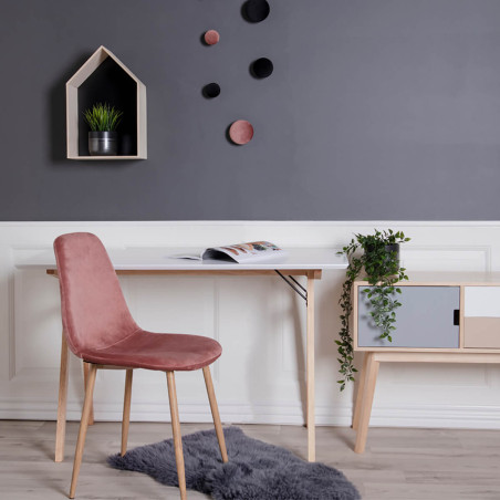 Bureau blanc avec piétement hévéa massif naturel - DAMACIA