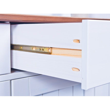 Buffet vaisselier 5 portes 6 tiroirs bois massif vernis sépia et blanc - SORAN