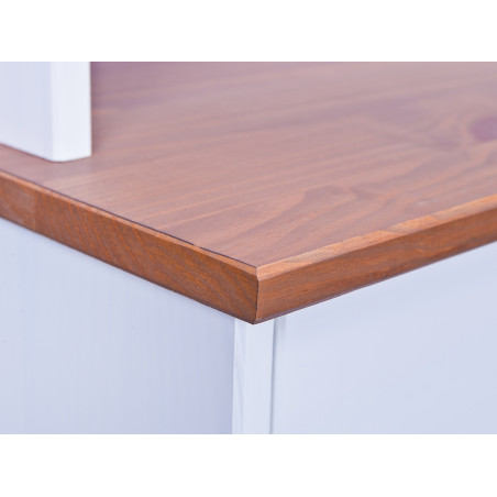 Buffet vaisselier 5 portes 6 tiroirs bois massif vernis sépia et blanc - SORAN