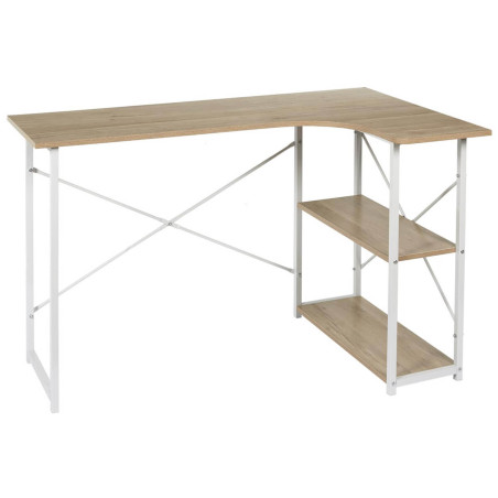 Bureau d'angle blanc et naturel avec 2 tablettes - BIARO