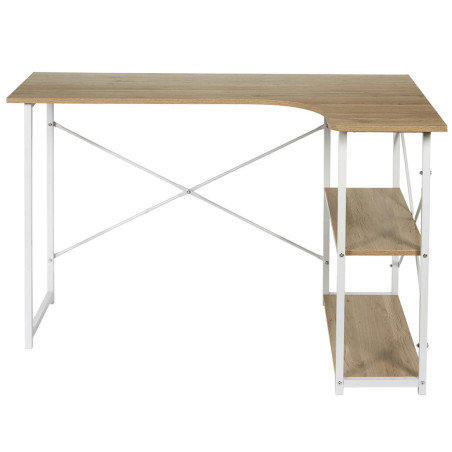 Bureau d'angle blanc et naturel avec 2 tablettes - BIARO