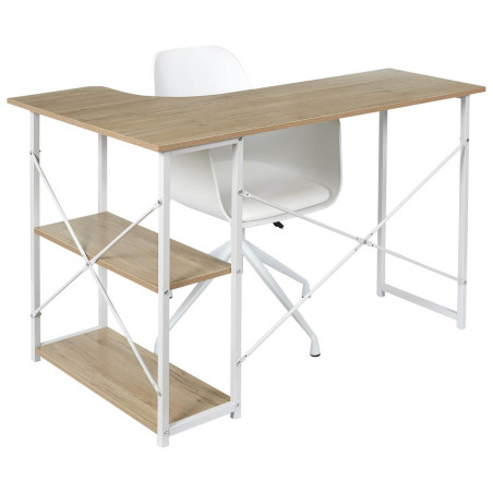 Bureau d'angle blanc et naturel avec 2 tablettes - BIARO