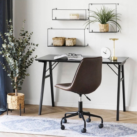 Bureau noir plateau MDF, piétement hévéa massif - DAMACIA