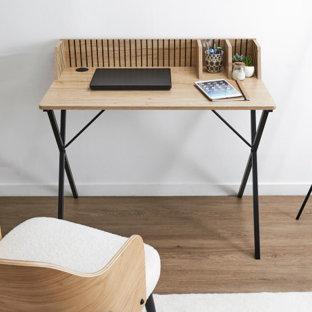 Bureau effet bois avec petits rangements et tasseaux - PAJEN
