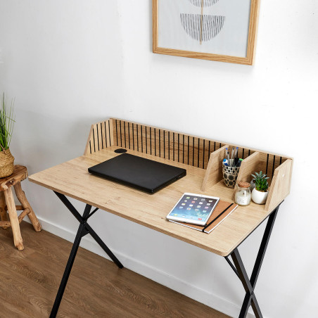 Bureau effet bois avec petits rangements et tasseaux - PAJEN