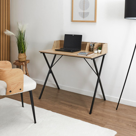 Bureau effet bois avec petits rangements et tasseaux - PAJEN