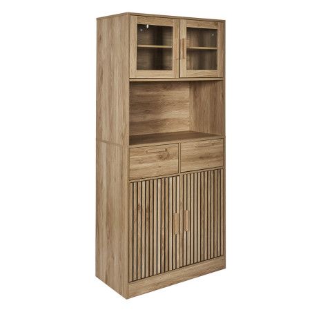 Buffet Vaisselier Multi-Rangement Effet Bois avec Tasseaux - PAJEN