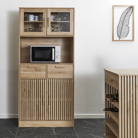 Buffet Vaisselier Multi-Rangement Effet Bois avec Tasseaux - PAJEN