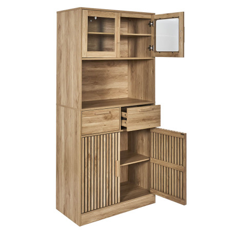 Buffet Vaisselier Multi-Rangement Effet Bois avec Tasseaux - PAJEN
