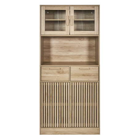 Buffet Vaisselier Multi-Rangement Effet Bois avec Tasseaux - PAJEN