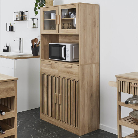Buffet Vaisselier Multi-Rangement Effet Bois avec Tasseaux - PAJEN