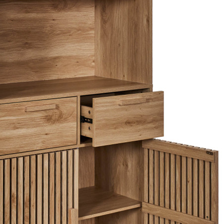 Buffet Vaisselier Multi-Rangement Effet Bois avec Tasseaux - PAJEN