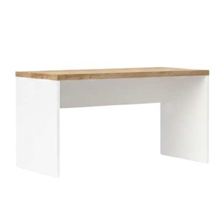 Bureau 160 cm blanc laqué brillant avec plateau aspect chêne Cadiz 38 mm - GENIUSOR