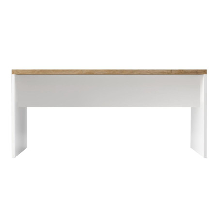 Bureau 160 cm blanc laqué brillant avec plateau aspect chêne Cadiz 38 mm - GENIUSOR
