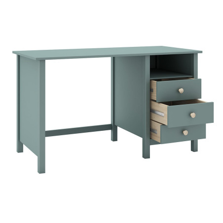Bureau 3 tiroirs en pin massif vert pétrole - DIVA