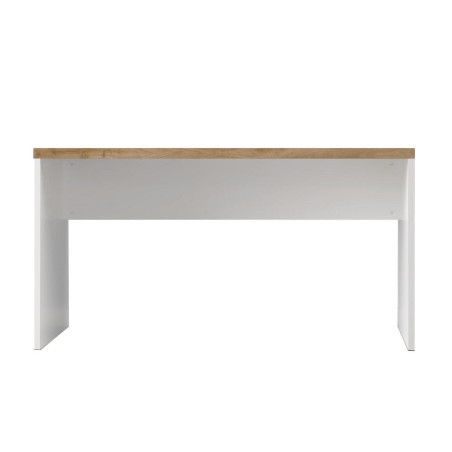 Bureau 138cm blanc laqué brillant plateau aspect chêne Cadiz 38mm - GENIUSOR