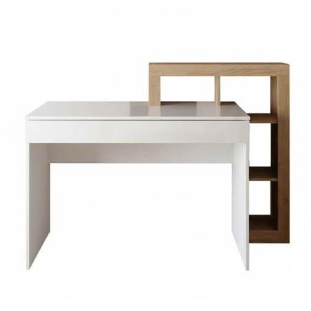 Bureau 1 tiroir étagères décalées blanc laqué aspect bois finition Cadiz - ARTIRA