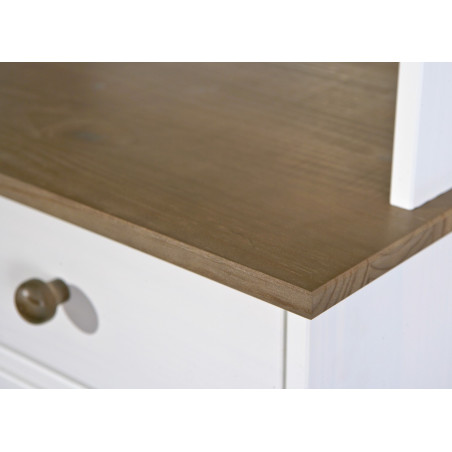 Buffet vaisselier 4 portes 2 tiroirs bois massif vernis blanc et sepia - SORAN
