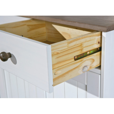 Buffet vaisselier 4 portes 2 tiroirs bois massif vernis blanc et sepia - SORAN