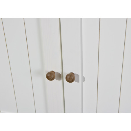 Buffet vaisselier 4 portes 2 tiroirs bois massif vernis blanc et sepia - SORAN